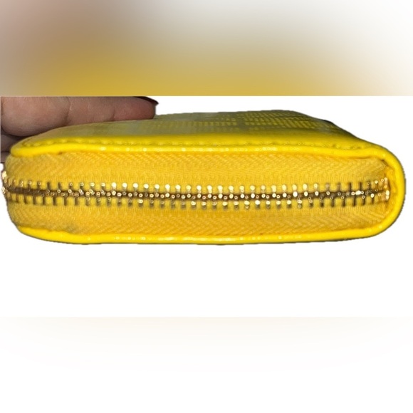 Michael Kors Women’s Patent Leather Monogram Wallet Wristlet W/ Strap, Yellow - Picture 4 of 11